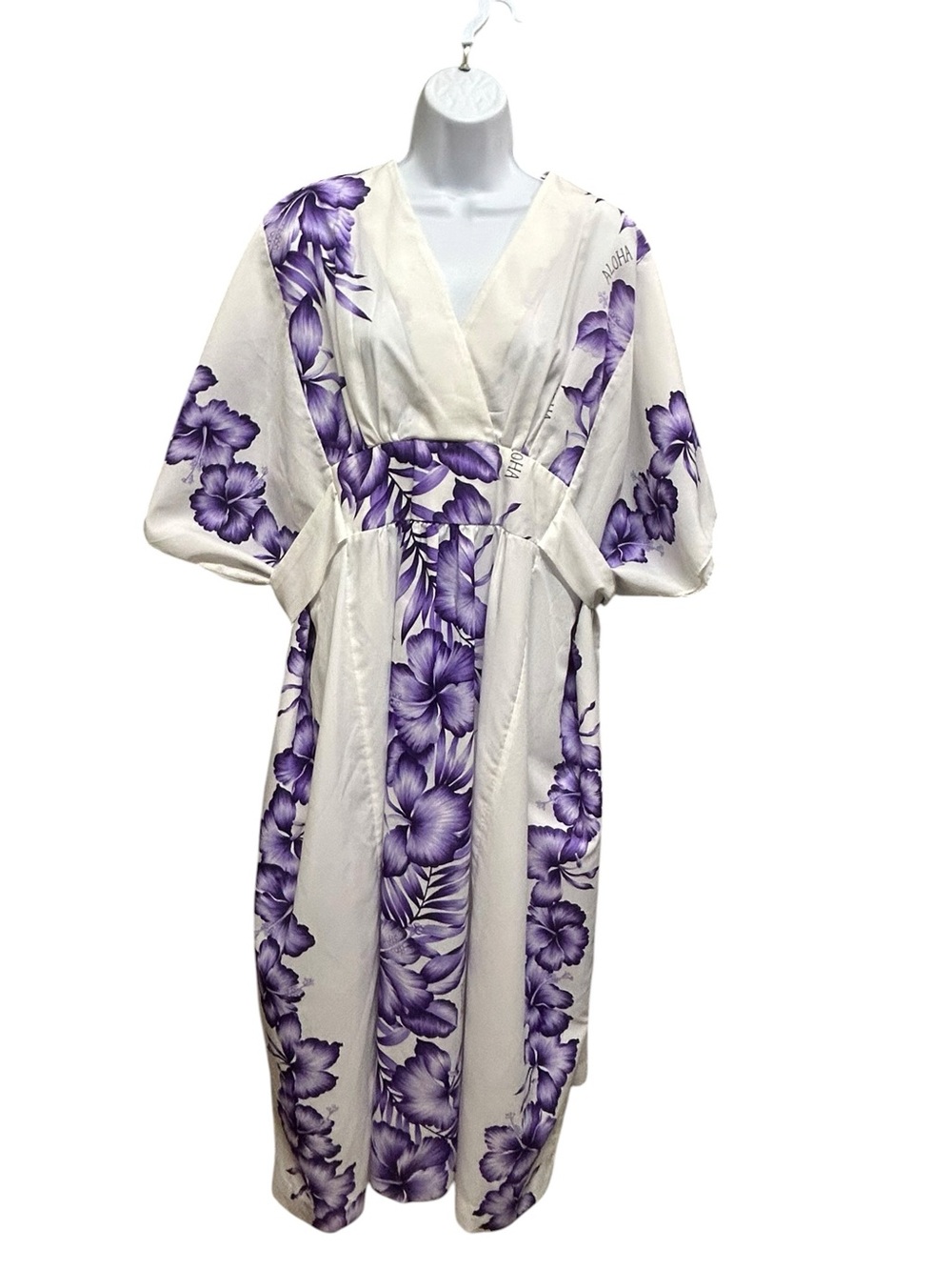 Vintage Royal Creations Purple/White Floral Tie Back Hawaiian Kimono Size OS